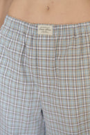 Blue Plaid Cotton Poplin Pants