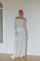 White Off Shoulder Chiffon Dress with Side Slit