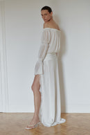 White Off Shoulder Chiffon Dress with Side Slit