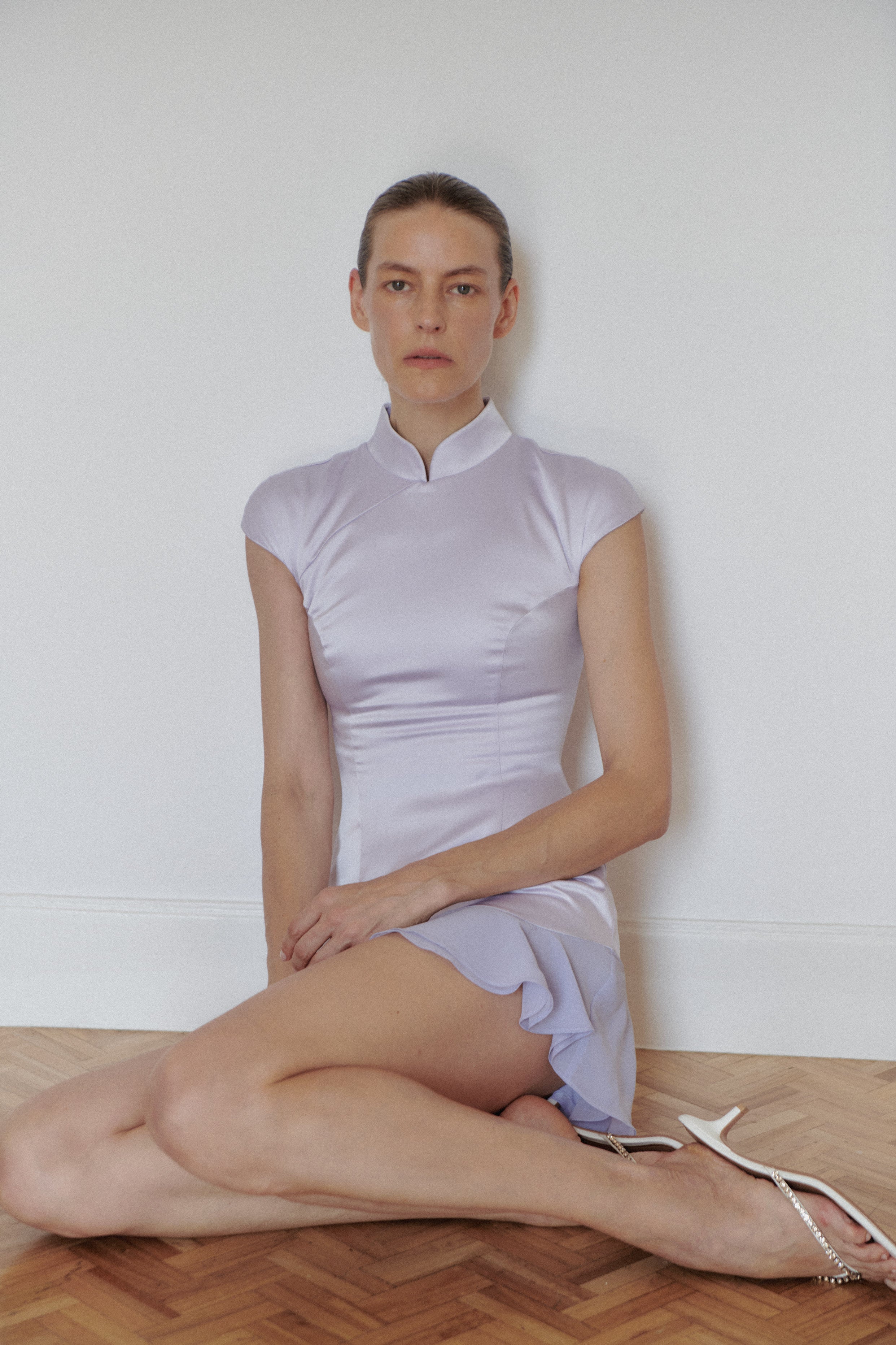 Lilac Mandarin Collar Mini Dress