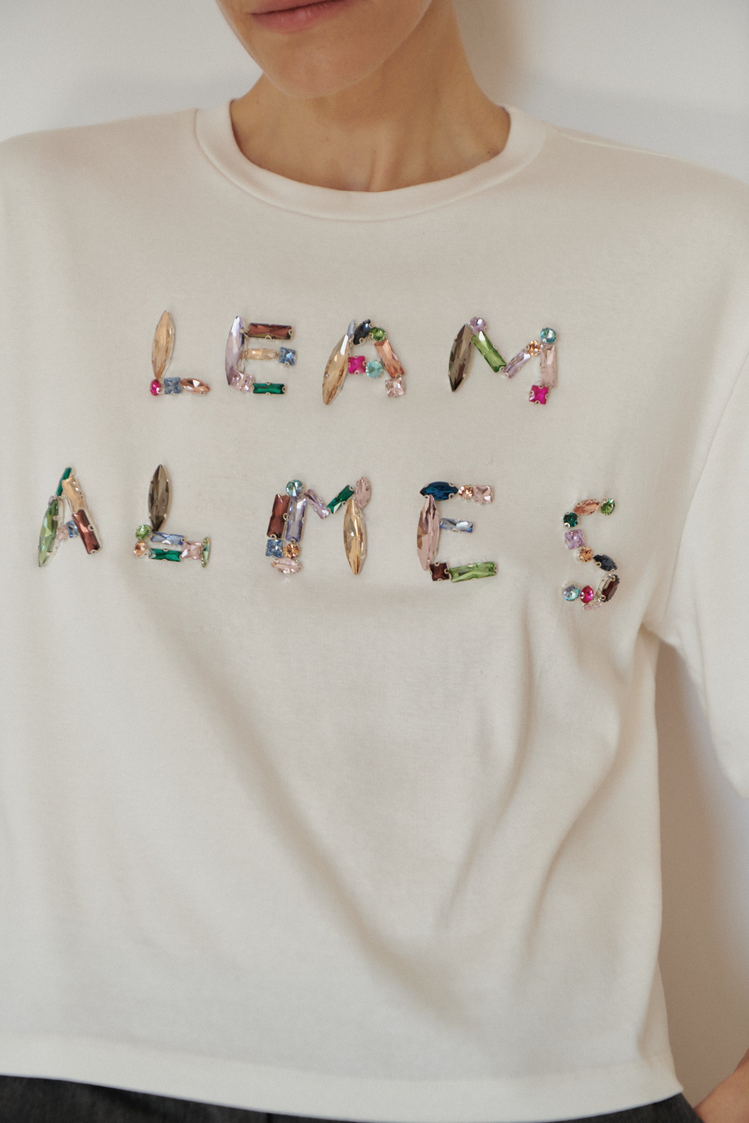 White Crop Stone Embellished Logo T-shirt