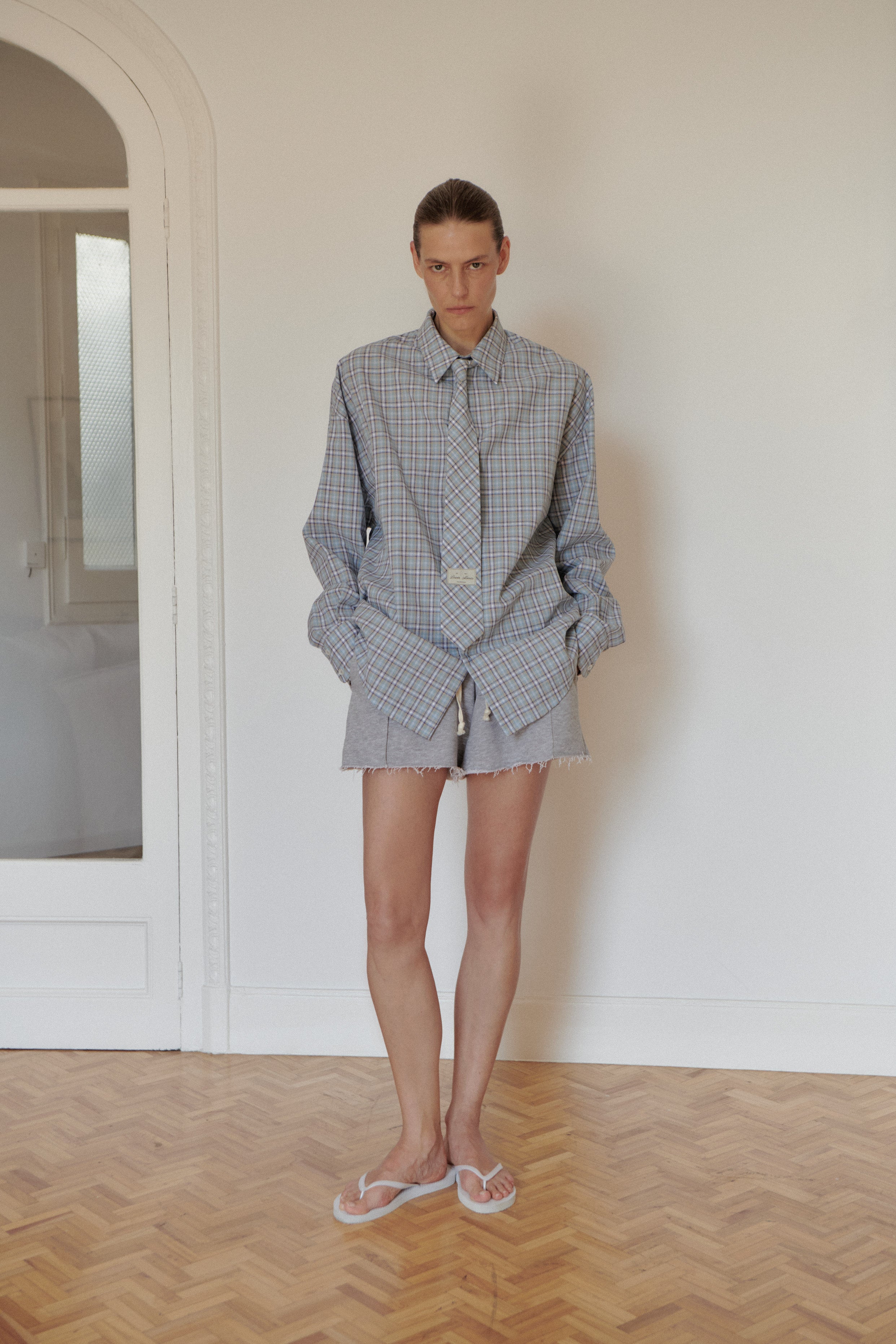 Blue Plaid Oversize Unisex Shirt with Tie
