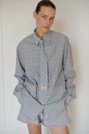 Blue Plaid Oversize Unisex Shirt with Tie
