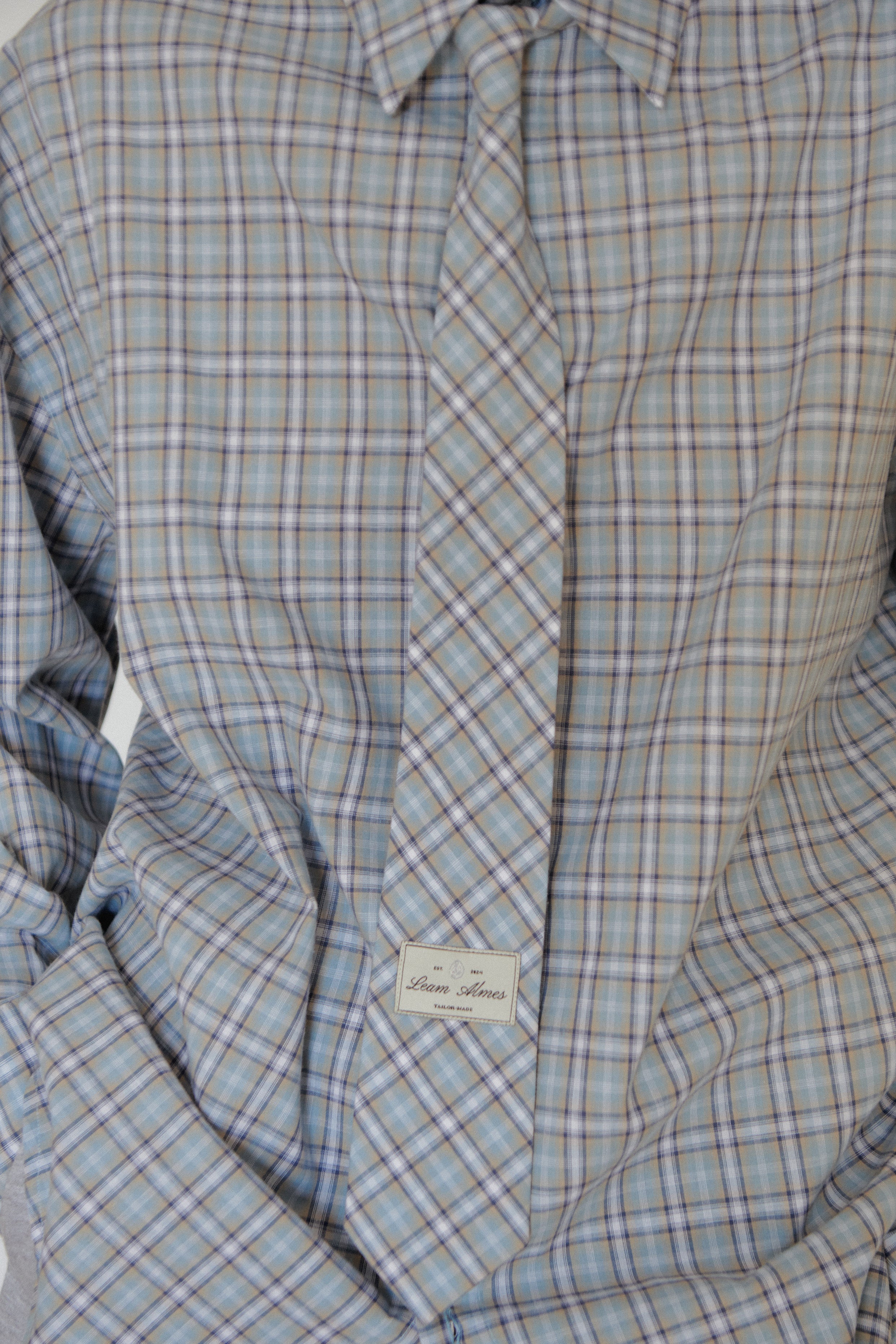 Blue Plaid Oversize Unisex Shirt with Tie