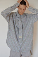 Blue Plaid Oversize Unisex Shirt with Tie