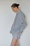 Blue Plaid Oversize Unisex Shirt with Tie