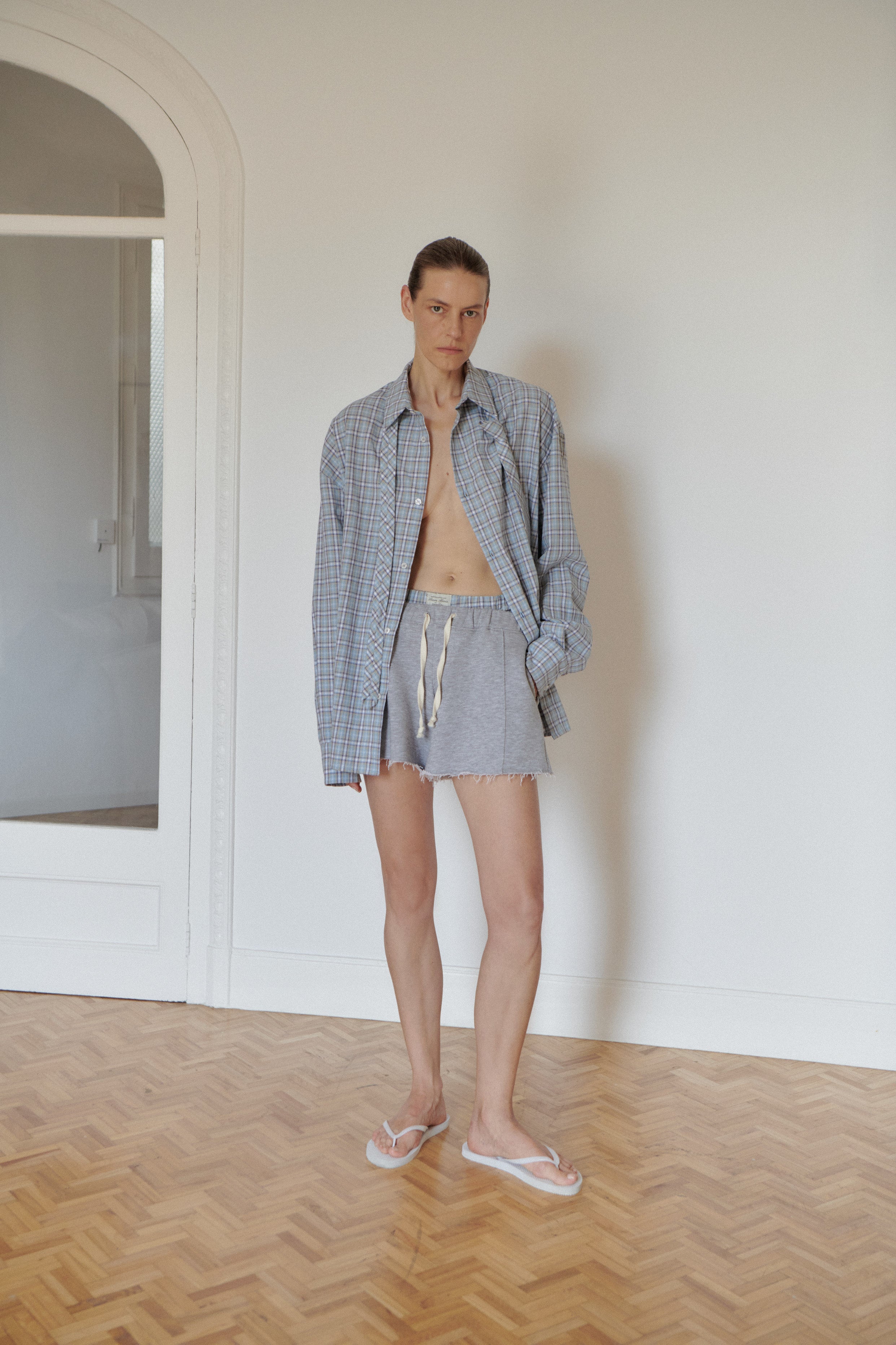 Grimelange Short with Blue Plaid Belt Detail