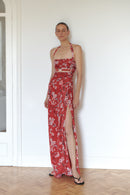 Flower Print Chiffon Dress with Handmade Accesory
