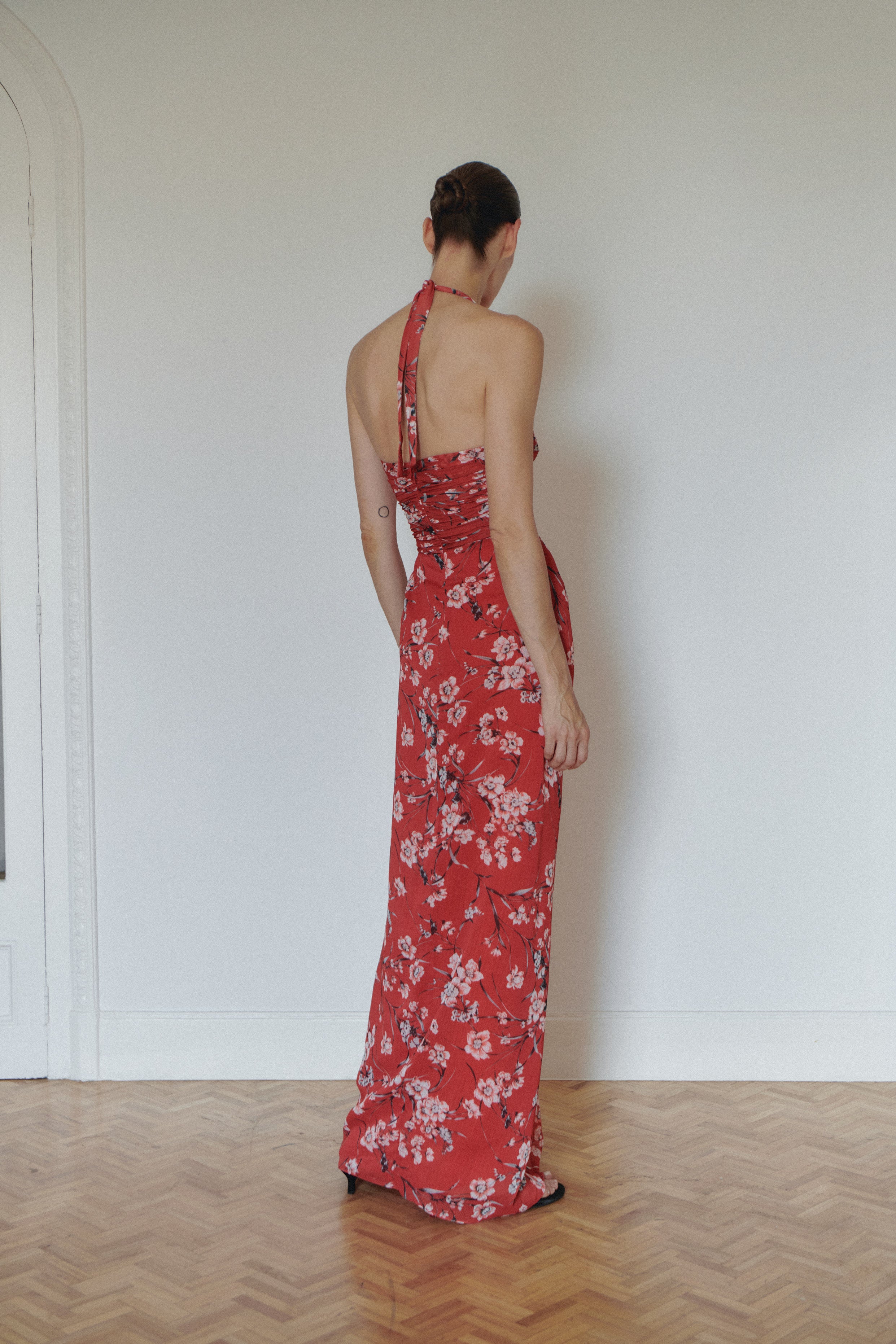 Flower Print Chiffon Dress with Handmade Accesory
