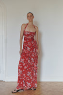 Flower Print Chiffon Dress with Handmade Accesory
