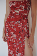 Flower Print Chiffon Dress with Handmade Accesory