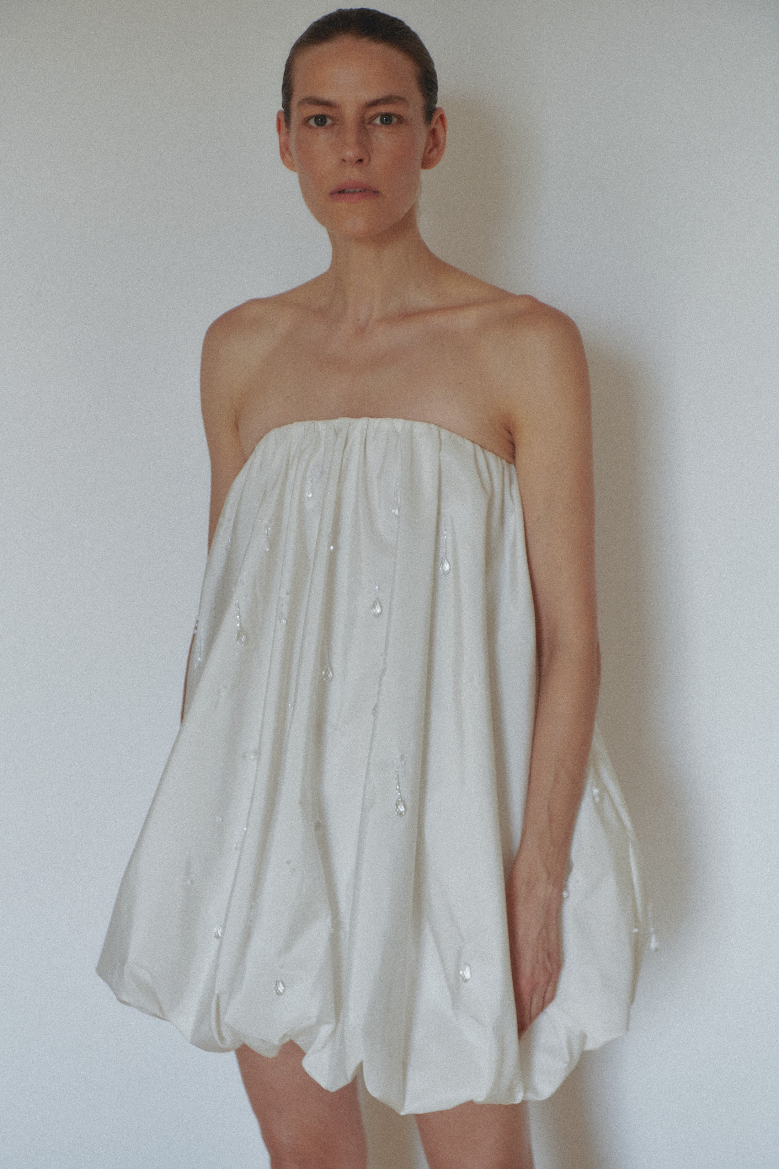 White Mini Baloon Dress with Beads