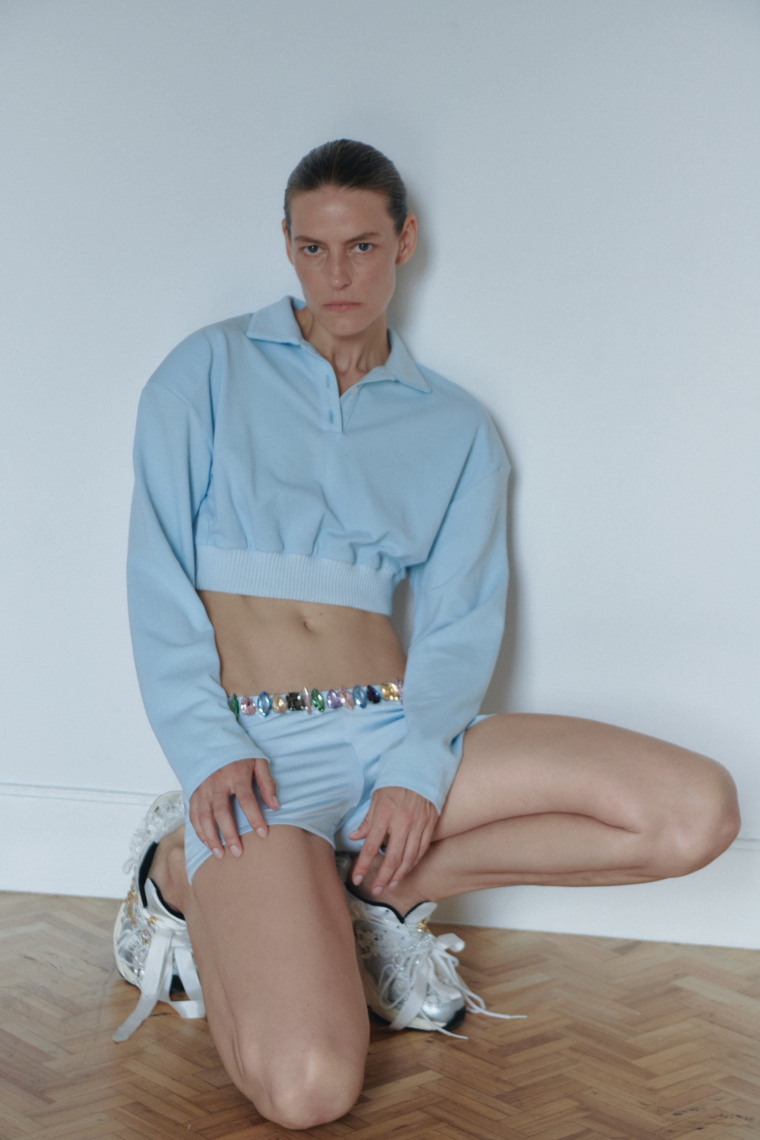 Baby Blue Cropped Polo Shirt