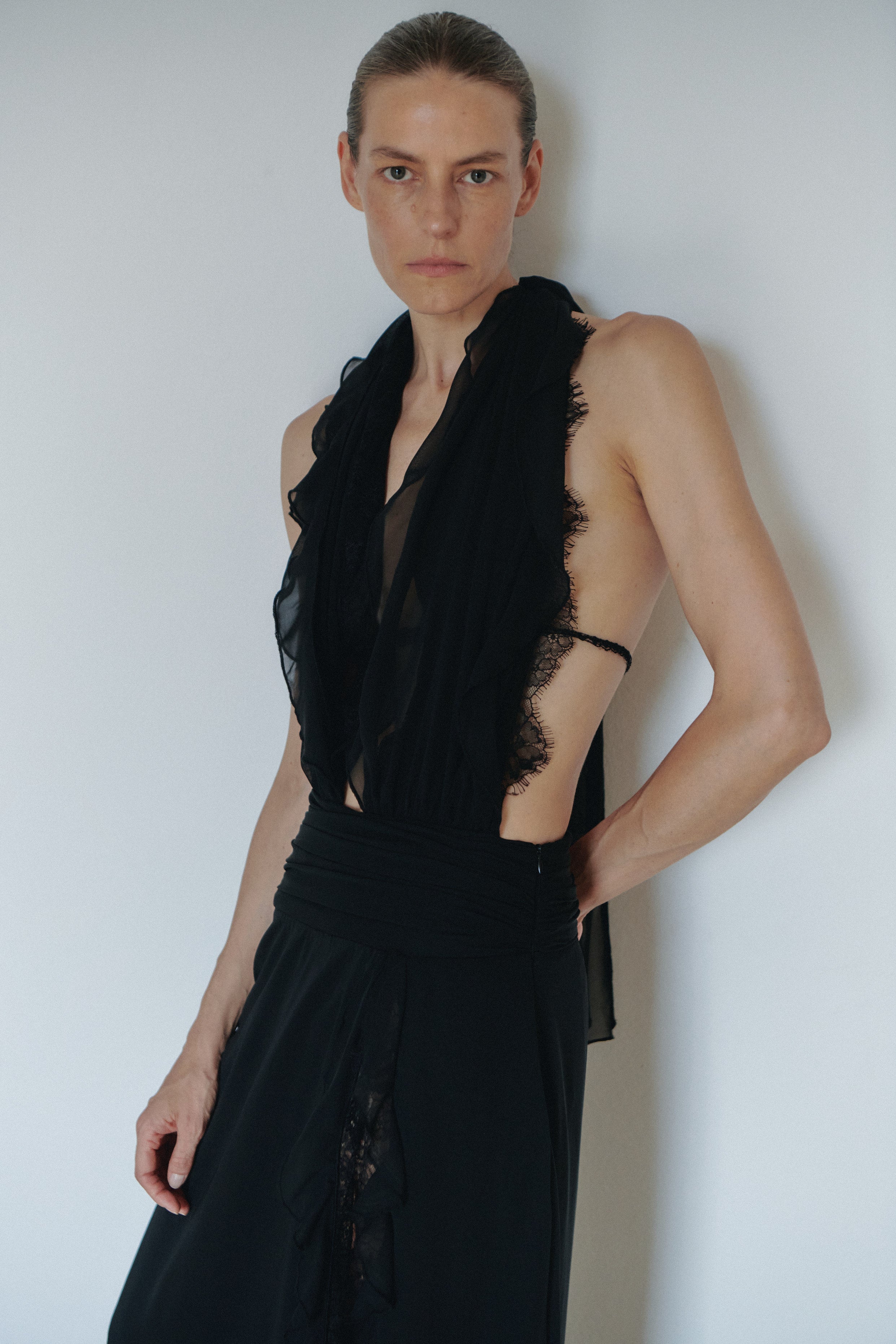 Black Lace Dress with Side Slit
