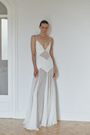White Long Dress with Open Back and Stripes