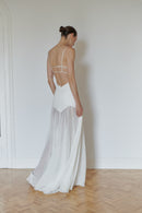 White Long Dress with Open Back and Stripes