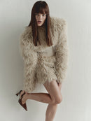 Beige Mini Furry Dress with Corset