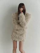 Beige Mini Furry Dress with Corset
