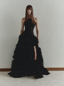 Strapless Maxi Dress with Feather Trim