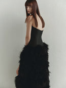 Strapless Maxi Dress with Feather Trim