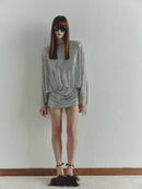 Silver Mesh Backless Dress wit Shoulder Pads