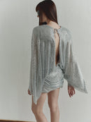 Silver Mesh Backless Dress wit Shoulder Pads