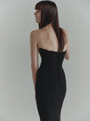 Gold Stone Embellished Strapless Illusion Dress