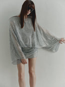 Silver Mesh Backless Dress wit Shoulder Pads
