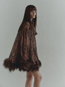 Snake Print Chiffon Mini Dress with Feather Trim