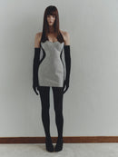 Silver Stone Embellished Illusion Mini Dress with Gloves