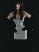 Silver Stone Embellished Illusion Mini Dress with Gloves