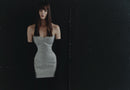 Silver Stone Embellished Illusion Mini Dress with Gloves