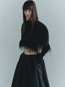 Black Taffeta Top with Feather Trim and Gloves