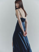 Navy Satin Dress with Side Slits