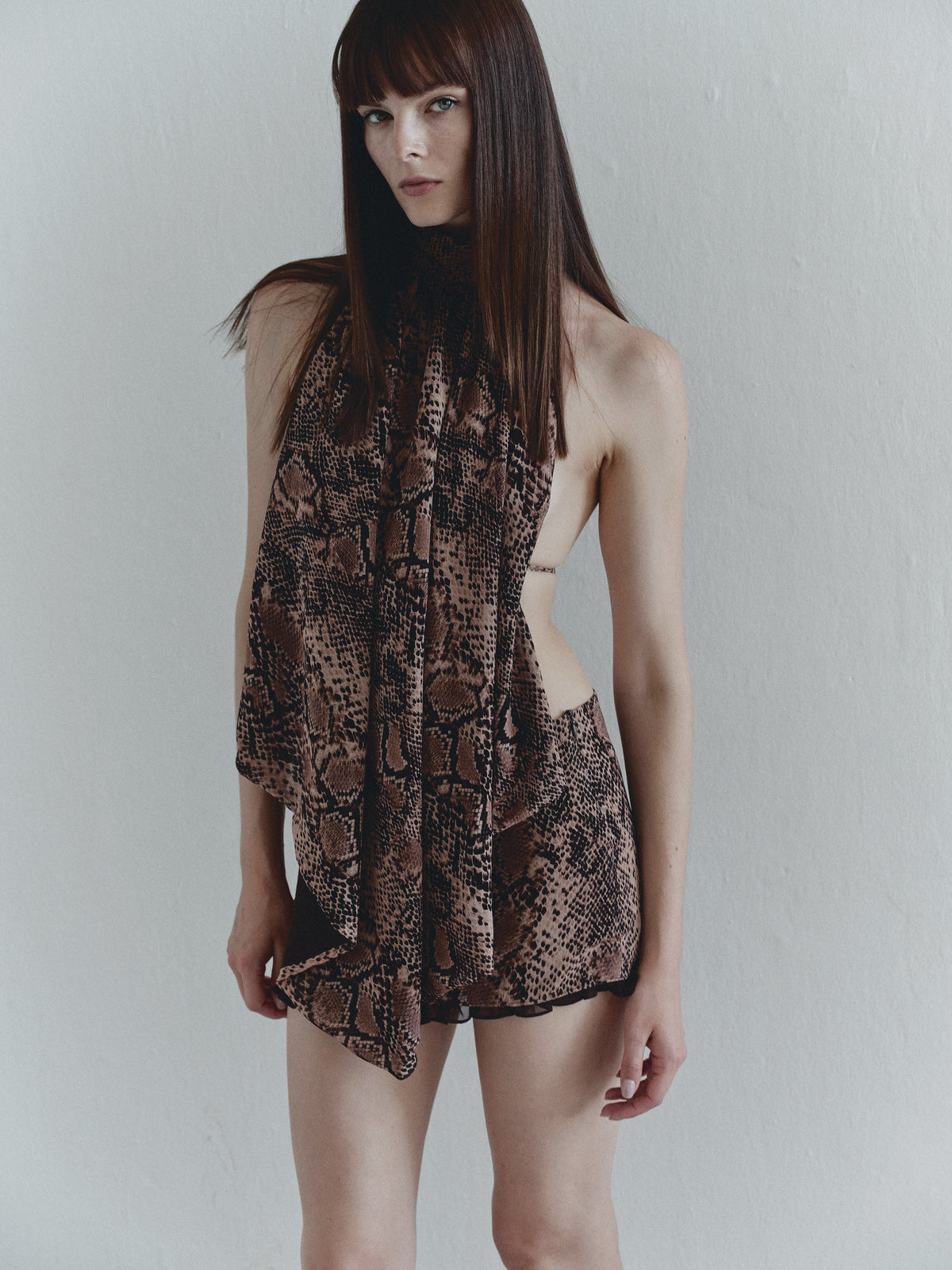 Snake Print Backless Chiffon Top