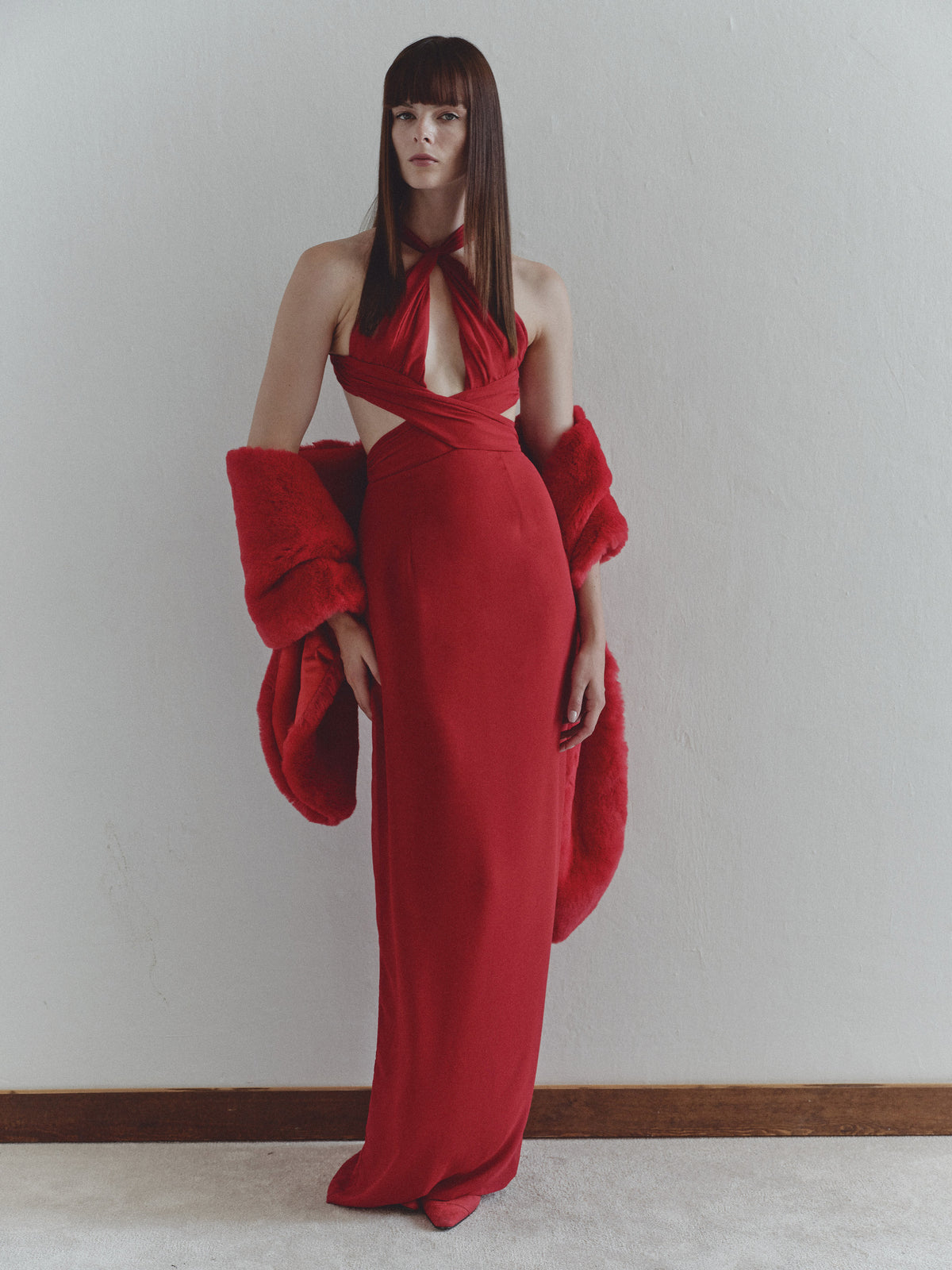 Red Chiffon Neck Tie Dress