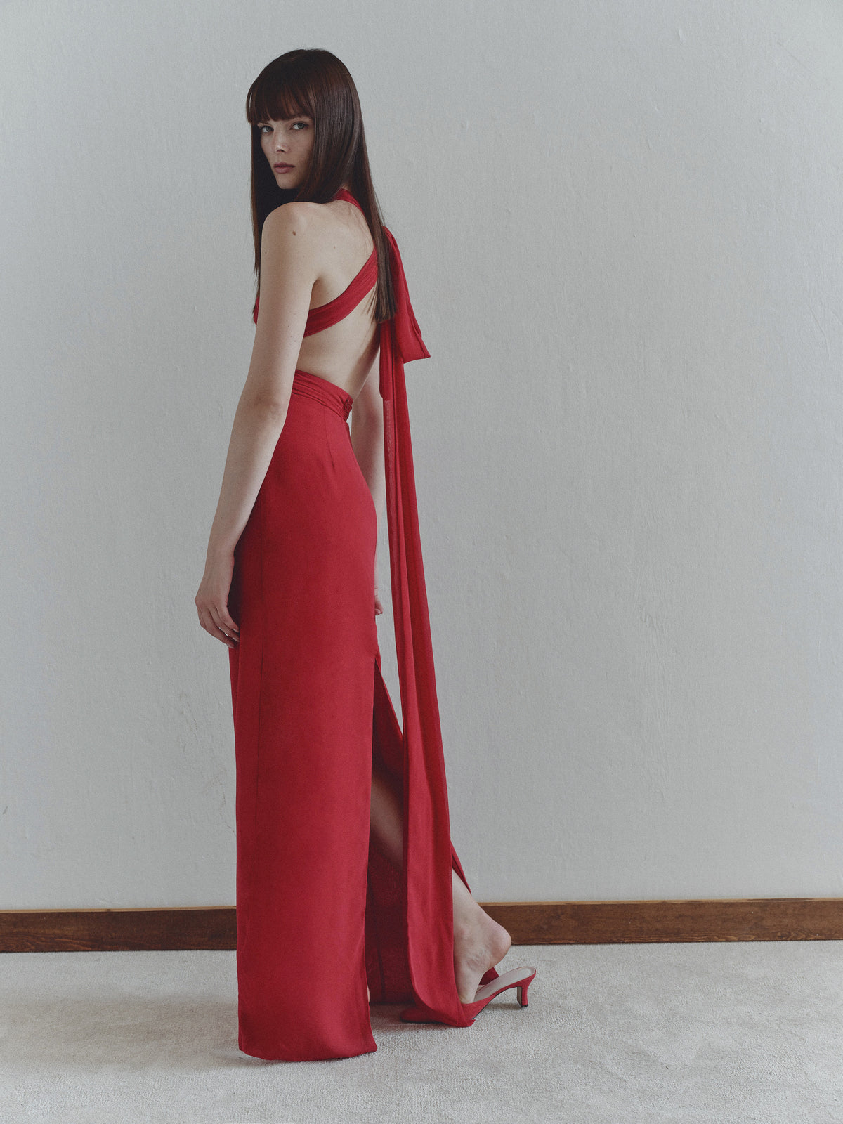 Red Chiffon Neck Tie Dress