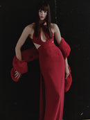 Red Chiffon Neck Tie Dress