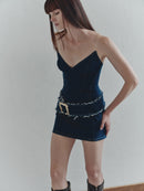 Denim Mini Dress with Gold Pleated Hand-Made Belt