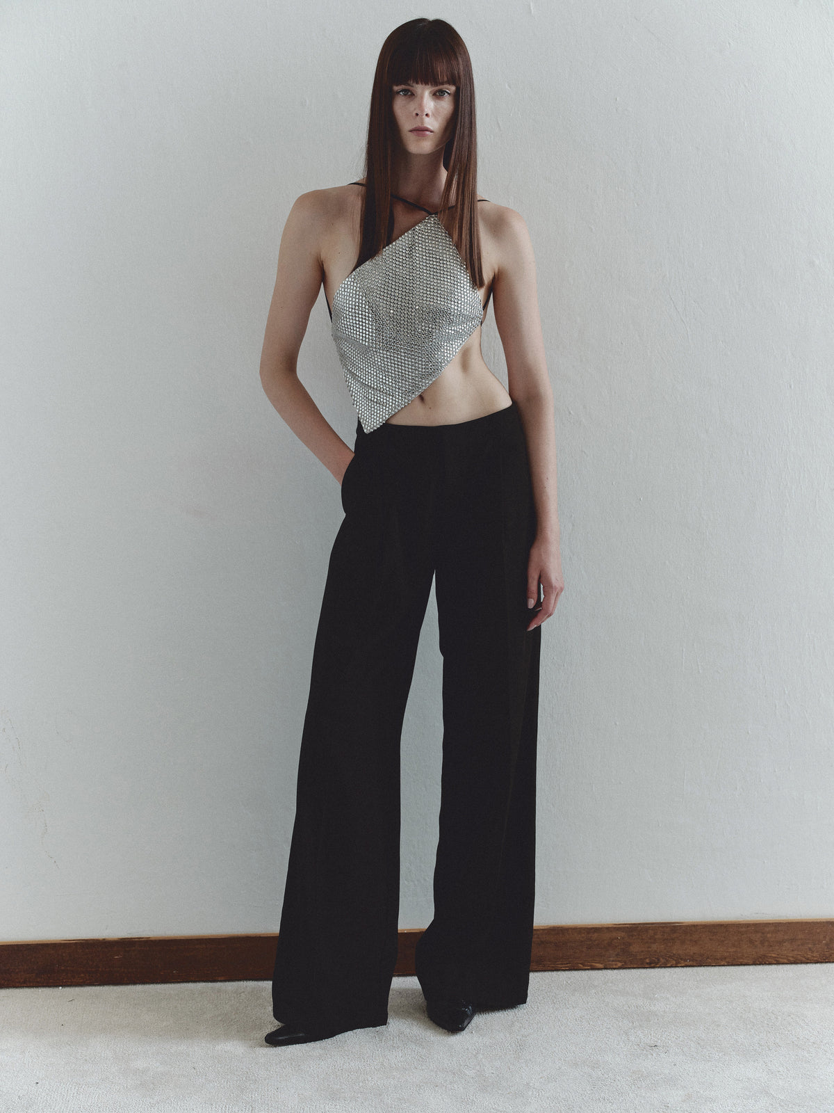 Silver Stone Embellished Backless Top