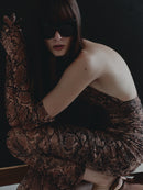 Snake Print Tulle Long Dress with Gloves