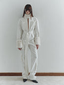 White Cargo Jumpsuit with Fur Details