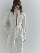 White Cargo Jumpsuit with Fur Details
