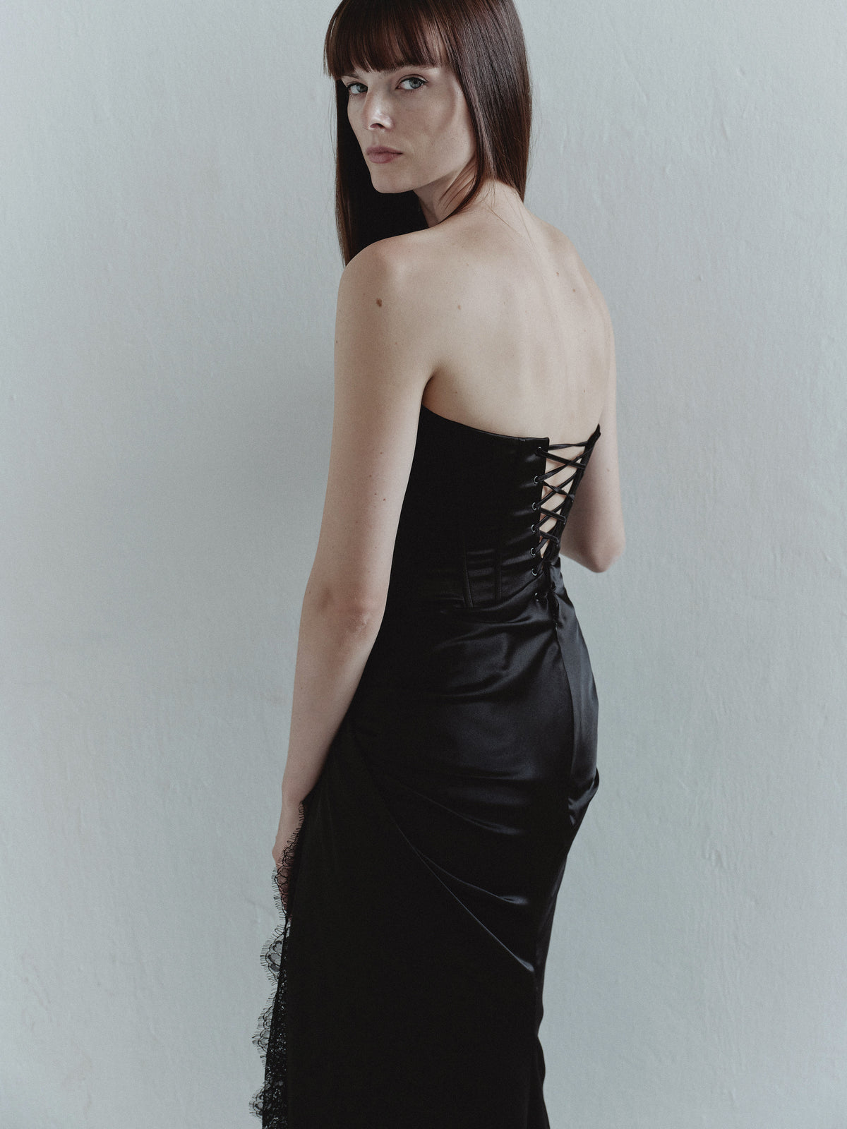 Black Maxi Dress with Lace Skirt Details