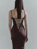 Brown Midi Dress with Eyelet Details