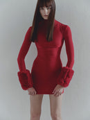 Red Mini Dress with Fur Details