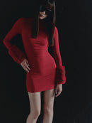 Red Mini Dress with Fur Details