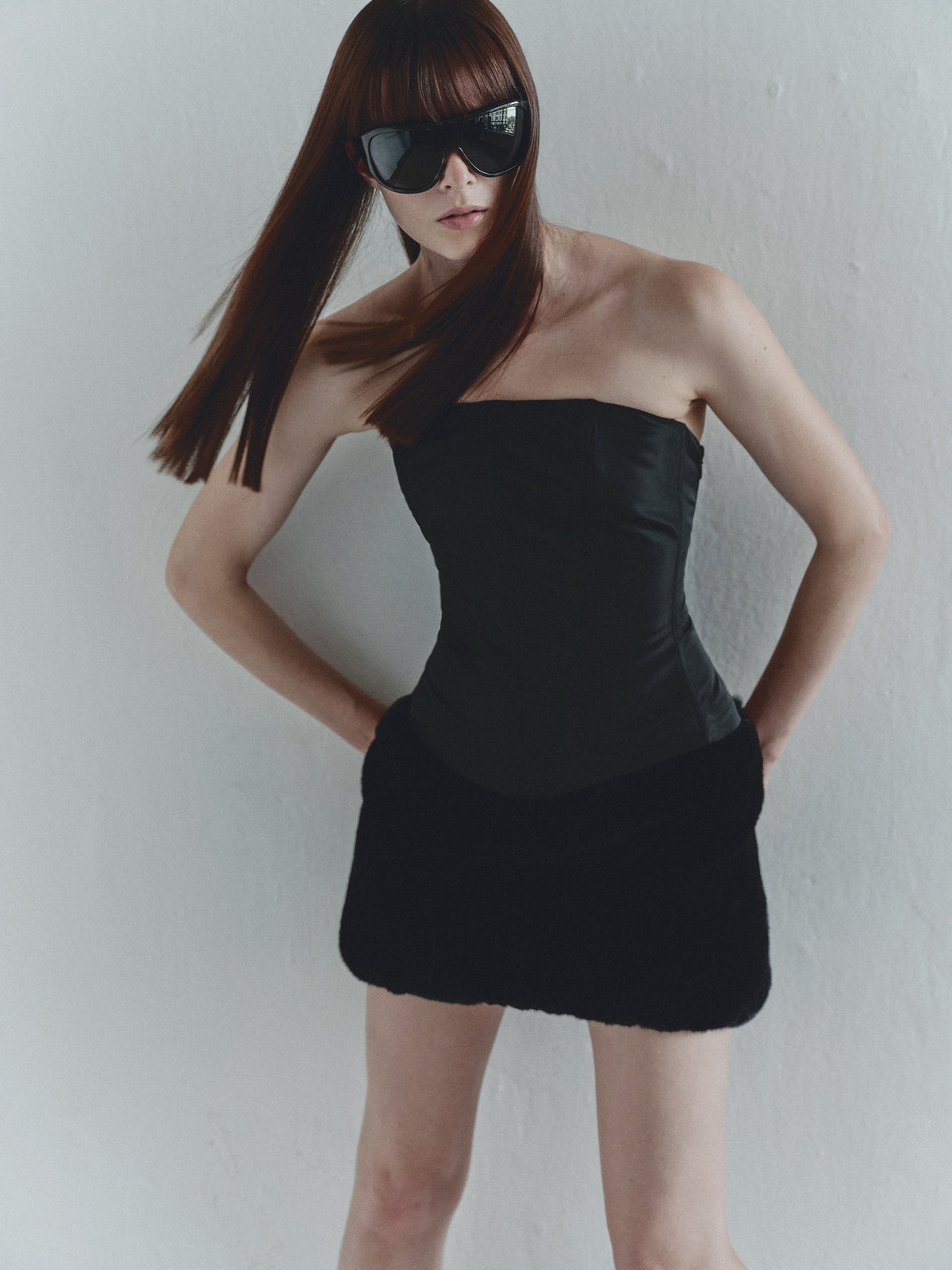 Black Mini Dress with Furry Skirt