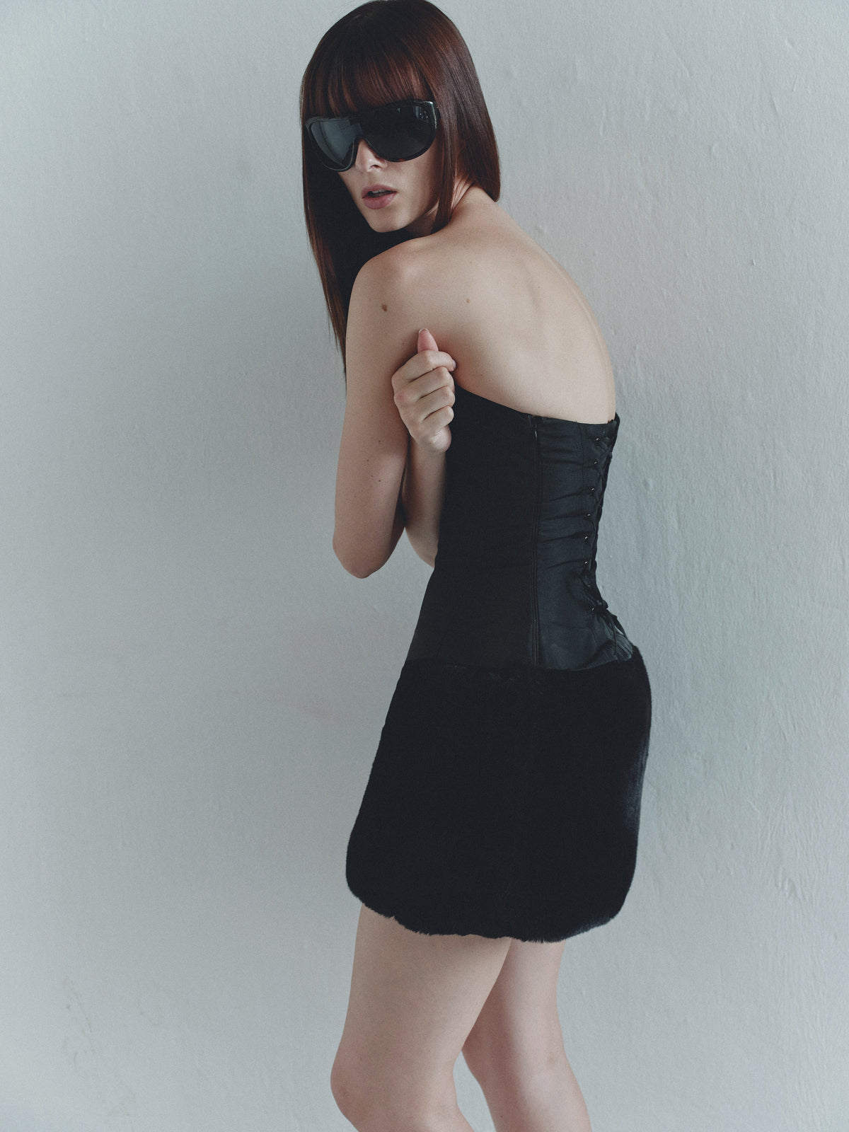 Black Mini Dress with Furry Skirt