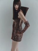 Snake Print Structure Dress with Gloves